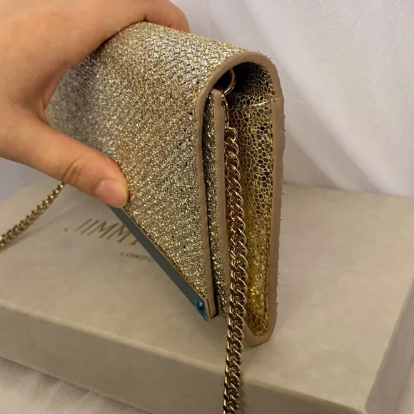 Brand New Jimmy Choo Milla Crossbody Clutch Champagne Glitter - Picture 3 of 7